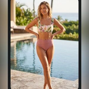 Floral Print Bikini Set with Pink Bottoms